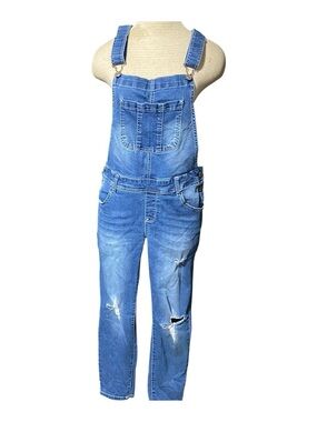 WallFlower Distressed Denim Overalls Tomboy Ankle Stretch L    5 pocket design